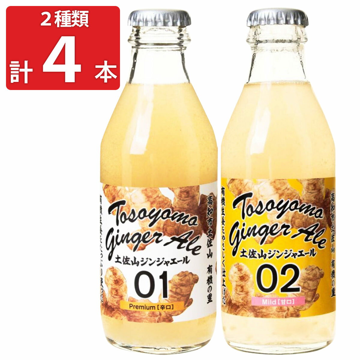 土佐山ジンジャーエール 01＆02 各2本セット ジンジャーエール 辛口 甘口 ゆずスカッシュ 炭酸飲料 土..