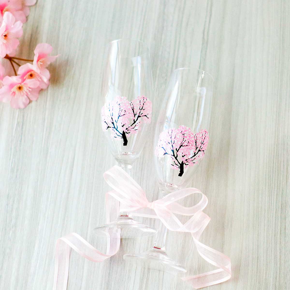 冷感桜シャンパングラスペアセット 食器 グラス ペアグラス かわいい ペア コップ おしゃれ ガラス食器