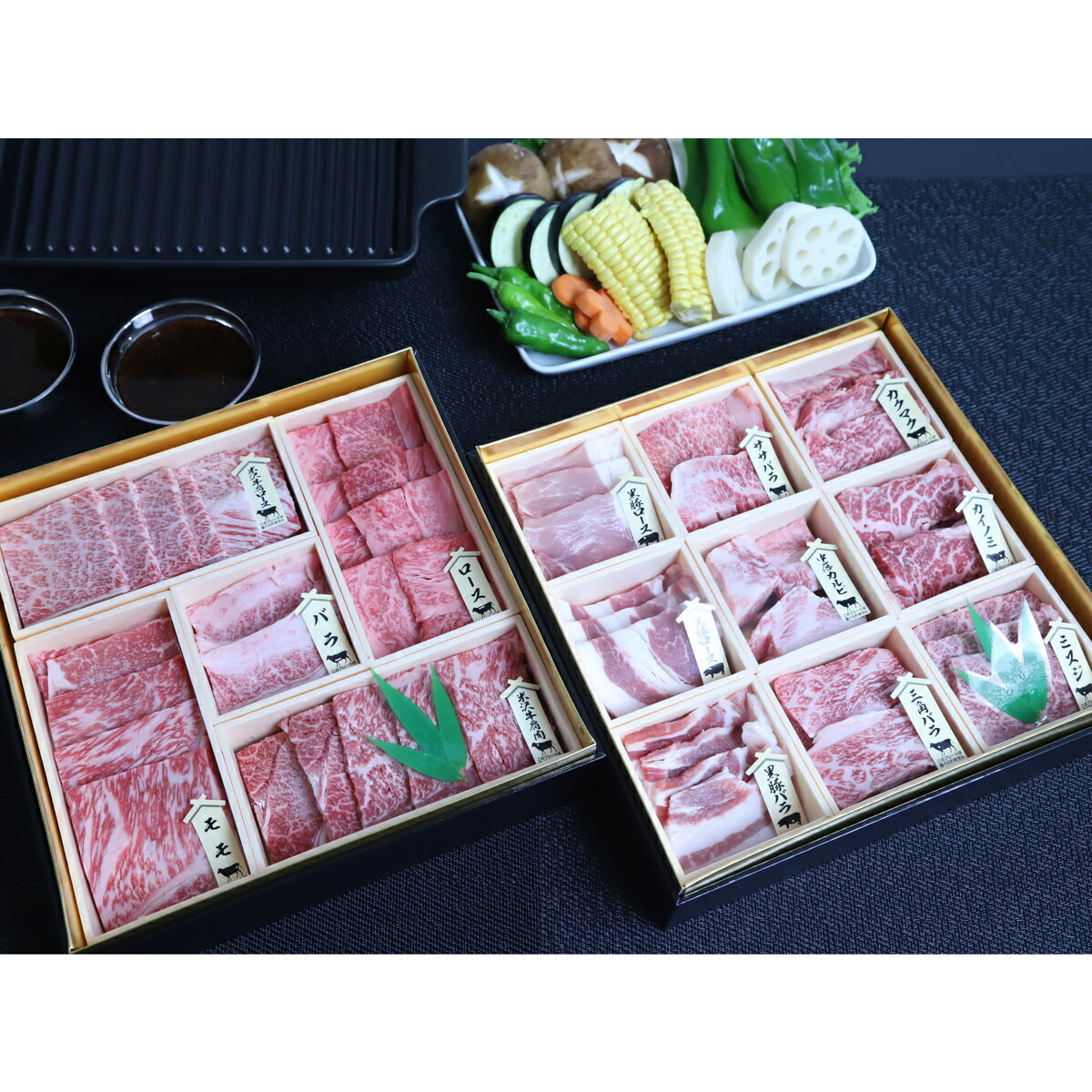 楽天産直お取り寄せニッポンセレクト米沢牛・鹿児島県産黒毛和牛・黒豚 焼肉用 13種詰合せ 贅沢おもてなし御膳 牛肉 食べ比べ セット 高級 和牛 焼き肉セット