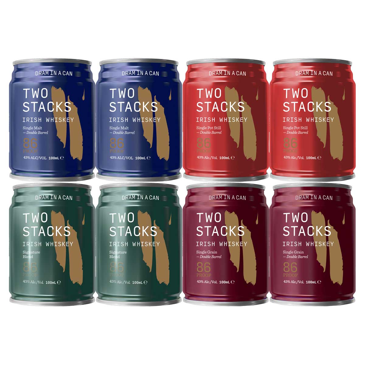 TWO STACKS アイリッシュウイスキー 缶 飲み比べ 4種計8缶入 ウイスキー 缶 原酒 洋酒 ストレート トゥースタックス