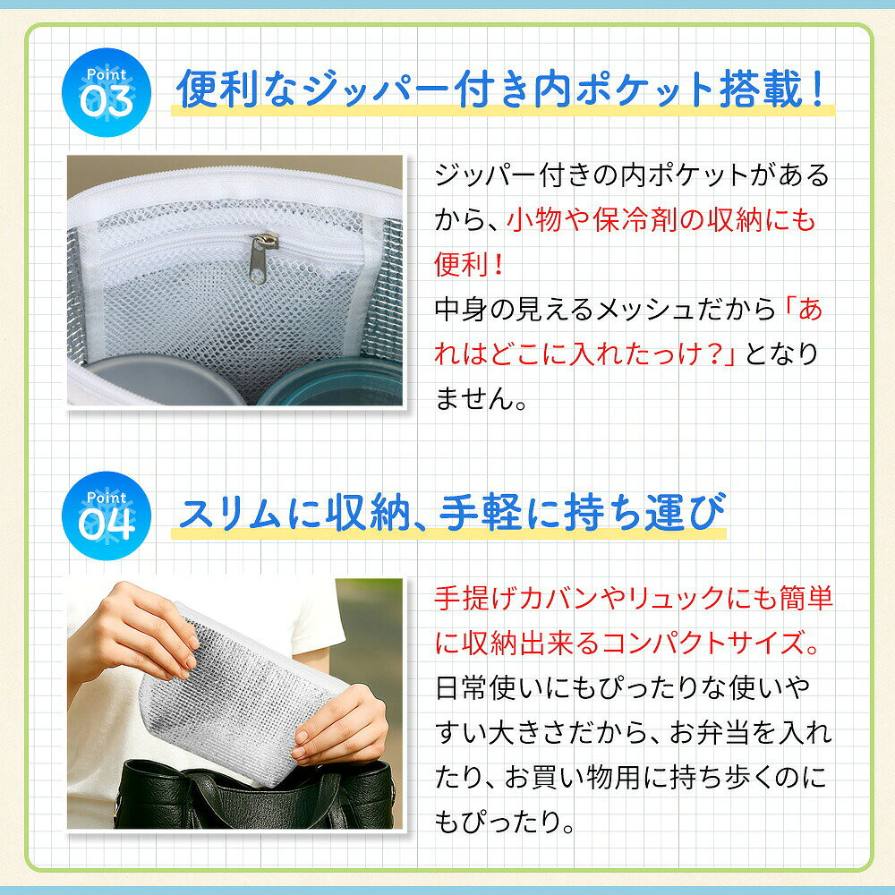 保冷ポケット アルミ保冷バッグ 両面 冷温両用 厚み3mm 二重アルミ 送料無料保冷 保温機能 頑丈で長持ち お弁当 保冷保温バッグ キャンプ 車のトランク用 自転車カゴ収納 二枚セット nishi-ryutu-2-10001595 日用品のH・ディンガー サンプル画像3