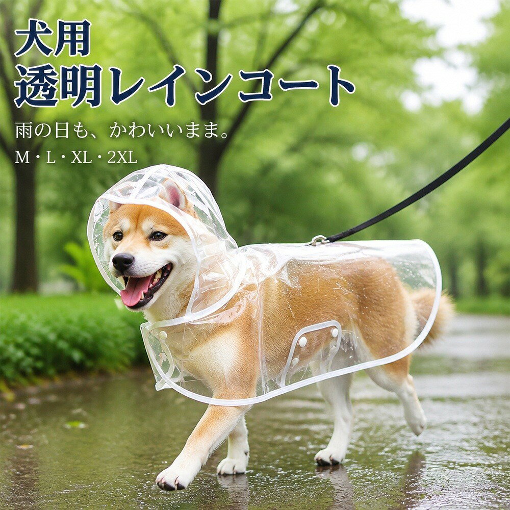 犬 レインコート 透明 カッパ ポンチョ 犬用 雨具 防水 小型犬 中型犬 散歩 梅雨 雨の日 着せやすい 軽量 通気性 視界良好 リード穴 ドッグウェア M L XL 2XL サイズが選べる