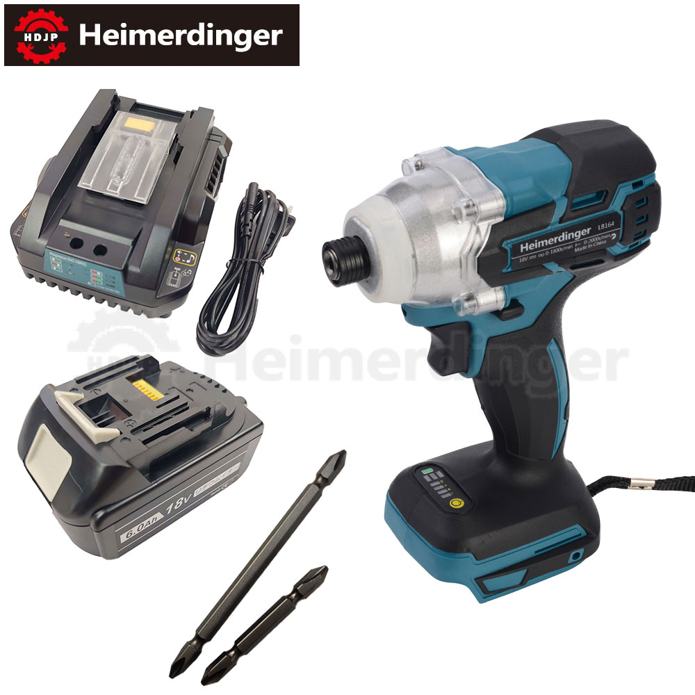 インパクトドライバーセット防滴防塵全てマキタ互換本体+6.0Ah電池+充電器ブラシレスバッテリー国内正規品18VHeimerdinger