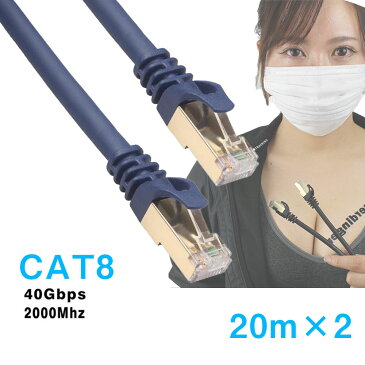 最大CAT7の4倍！ ギガビットアロー 20m CAT8 LANケーブル 2パック カテゴリー8 40Gbps 2000MHz 超高速インターネットケーブル 送料無料