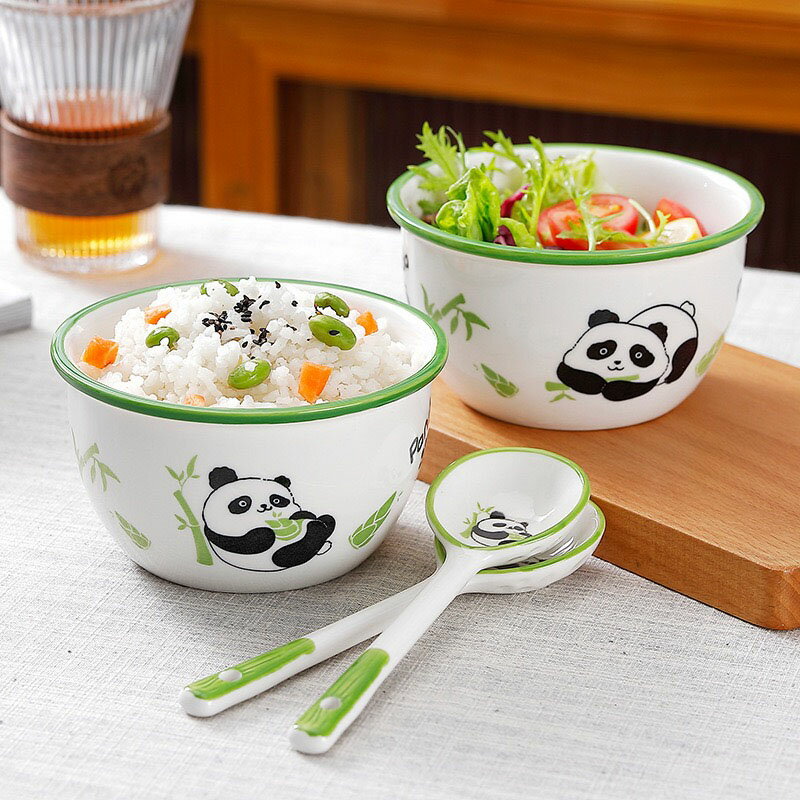 樂天商城 - 【15周年お客様感謝】茶碗 パンタ柄 小鉢＆スプーンセット 2OR4セット 食器 おしゃれ 取り皿 PANDA お椀 陶器 セラミック 食洗機 電子レンジ対応 取り鉢 ごはん茶碗