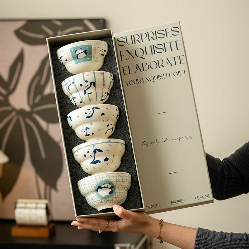 パンタ柄ごはん茶碗5枚セット 食器 おしゃれ 丼 PANDA 茶碗 お椀 陶器 セラミック 食洗機 電子レンジ対応 取り鉢