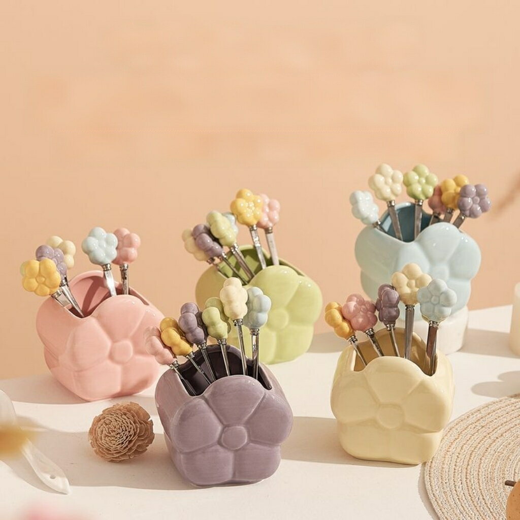 フォーク6色セット 可愛いケース付き ペンスタンド ペンホルダー 化粧筆入れとしても使えます セラミッ..