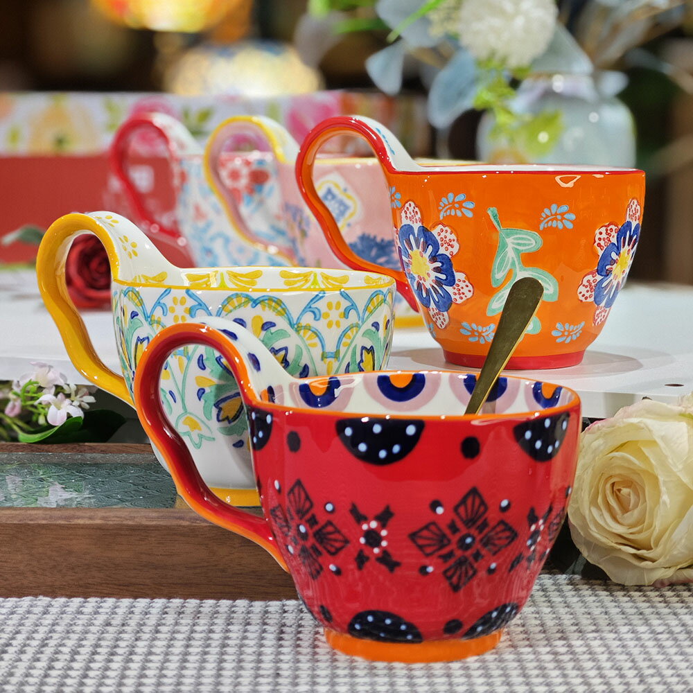 マグカップ 北欧風 手書き 手描き 手作りカップ 　曲がり柄 550ml