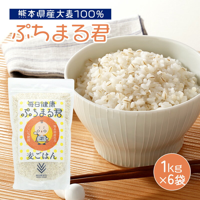 商品説明 名称 ぷちまる君 内容量 6kg (1kg×6袋) 原材料 熊本県産大麦 賞味期限 製造日より365日 ※実際にお届けする商品の賞味期間は在庫状況により短くなりますので何卒ご了承ください。 栄養成分表示 エネルギー：340kcal、たんぱく質：6.2g、脂質：1.3g、炭水化物：77.8g（糖質：68.2g、食物繊維：9.6g）、食塩相当量：0g 販売者 西田精麦株式会社/熊本県八代市新港町二丁目3番地の4 広告文責 西田精麦株式会社/0965-37-1121 メーカー名 西田精麦株式会社 【御祝い事】 誕生日祝い 入学祝い 卒業祝い 卒園祝い 卒業祝い お礼 成人祝い 内定祝い 就職祝い お祝い返し 出産内祝い 出産祝い 結婚内祝い 結婚祝い 結婚式 結婚記念日 引き出物 栄転祝い 昇進祝い 転勤 還暦祝い 謝礼 御礼 初節句祝い 退職祝い 移転祝い 退院祝い 御供え お供え 【シーズンギフト】 誕生日 記念日 クリスマス バレンタインデー ホワイトデー お土産 ご来場プレゼント 来客 表彰 プチギフト プレゼント 挨拶まわり 贈答品 おもたせ 菓子折り 記念品 お取り寄せ 定年退職 開店祝い お見舞い ご挨拶 引っ越しの挨拶 【日本行事】 お年賀 正月 成人の日 節分 バレンタインデー 旧正月 ひな祭り ホワイトデー 春分の日 卒業 卒園 お花見 春休み イースター 入学 入園 就職 入社 新生活 新年度 春の行楽 ゴールデンウィーク こどもの日 子供の日 母の日 父の日 七夕 お中元 暑中見舞い 夏休み 残暑見舞い お盆 帰省 敬老の日 シルバーウィーク 孫の日 運動会 学園祭 ブライダル ハロウィン 七五三 勤労感謝の日 お歳暮 クリスマス 大晦日 冬休み 寒中見舞い 【大切な人への贈り物】 友達 お母さん お父さん お姉ちゃん お兄ちゃん 妹 弟 彼女 彼氏 おばあちゃん おじいちゃん 奥さん 旦那さん 先輩 後輩 上司 先生 同僚 部下 取引先 お客様 いとこ はとこ 高校生 大学生 社会人人気の商品はこちら オートミール 800g プロテイン雑穀 300g その他おすすめはこちら バーリーマックス200g/800g/1.6kg/3kg 九州大麦グラノーラ400g/1.2kg/2.4kg/4.8kg 自分好みにカスタマイズ♪ オーダーメイド雑穀