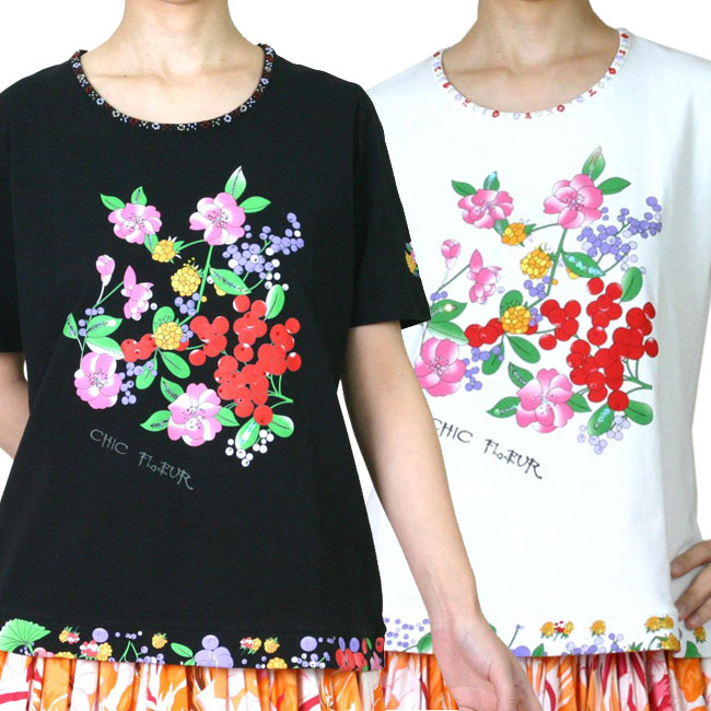 【送料無料】花プリントの可愛いTシャツ　コットン95％