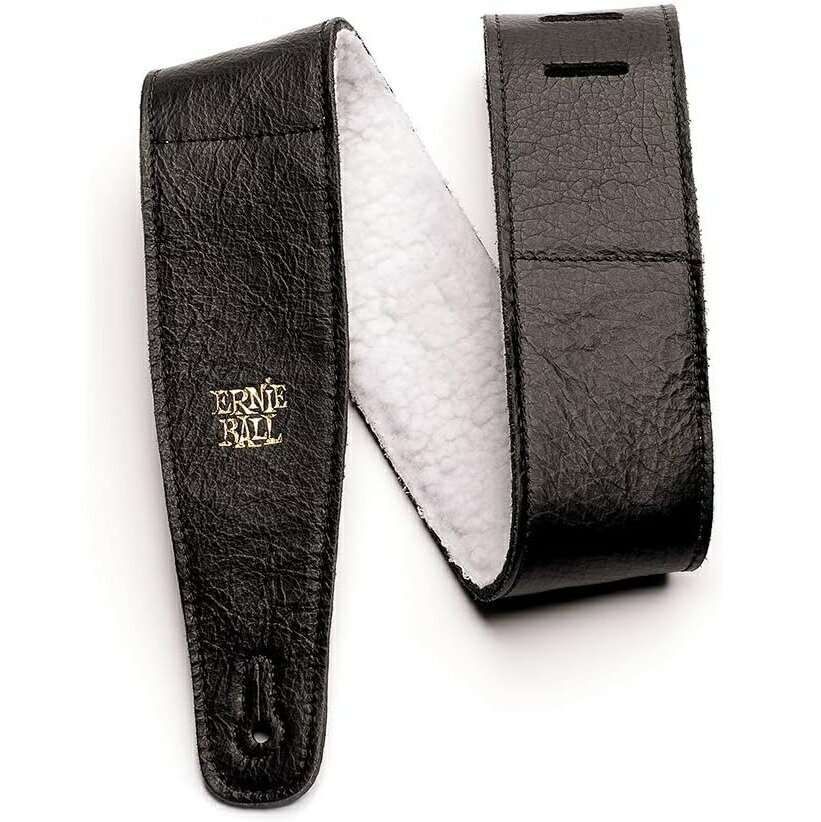 ERNIE BALL 4137 ギターストラップ ITALIAN LEATHER STRAP WITH FUR PAD ファー付きイタリアン・レザー・ストラップ ブラック