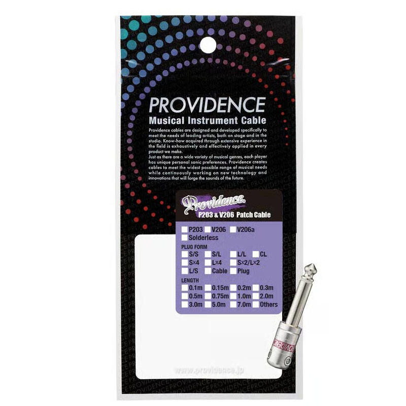 Providence（プロビデンス）のソルダーレスケーブル「V206 "Vital Link" Solderless」シリーズ（ケーブル径4.0mm）専用のソルダーレス・フォーンプラグ（単品1個売り）です。 ※本商品はプラグ単体（1個）での販売です。ケーブル本体は付属しません。 【主な特徴】 ・はんだ付け不要で、別売りのProvidence V206ケーブルと組み合わせて自由な長さのパッチケーブルを製作可能。 ・プラグ後部のニードルと、プラグシェル部の2本のネジ（実用新案取得）でケーブルを強固に締め付ける構造を採用。従来のソルダーレスプラグで起きやすかった「接点不良」や「プラグからのケーブル抜け」を未然に防ぎます。 ・プラグ本体およびシェルともに真鍮削り出しの日本製プラグ（NPシリーズ）を採用。 ・プラグシャフトはφ6.3mmで設計されており、多くの楽器やエフェクターで採用されているインチサイズ（1/4インチ）のジャックにしっかりフィットし、抜けにくく広い接地面積を確保します。 ・S型（ストレート）プラグは、スリーブ部（マイナス極）と基部が一体となった構造のため負荷に強く、破損しにくい設計です。 【このような状況・トラブル時に役立ちます】 キット付属のケーブルが余っており、追加でパッチケーブルを作りたい時 ソルダーレスケーブルのセット（Full-SetやHalf-Setなど）を購入してボードを組んだ際、ケーブルは余っているのにプラグが足りなくなるケースがよくあります。プラグを単品で追加購入することで、余ったケーブルを無駄にせず新しいパッチケーブルを製作できます。 エフェクターの増設や入れ替えでプラグの形状（S/L）を変更したい時 新しいエフェクターやスイッチャーを導入した際、ジャックの位置関係によって「ストレート（S）からL字（L）に変えたい」「あと1本だけケーブルを増やしたい」という場面で、必要な形状のプラグを1個単位で補充できます。 ライブやリハーサルに向けた予備パーツ（スペア）の確保に ネジを紛失してしまった場合や、急なレイアウト変更・断線トラブルに備えて、工具ケースやギグバッグに予備のプラグを数個ストックしておくと現場で即座に対応可能です。 【主な仕様】 ・型番：NP-24（S型 ストレート）／ NP-24L（L型） ・対応ケーブル：Providence V206 ソルダーレスケーブル（直径4.0mm） ・プラグシャフト径：φ6.3mm（モノラルフォーン） ・材質：真鍮削り出し（本体・シェル） ・表面処理：ニッケルメッキ ・製造国：日本 ・内容量：1個