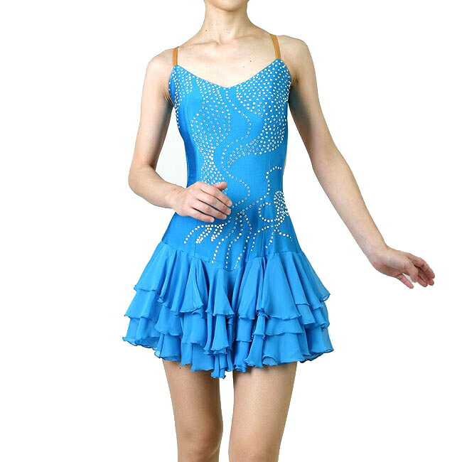 わけあり ダンス衣装 ラテンドレス 水色 Lサイズ 舞台 ステージドレス