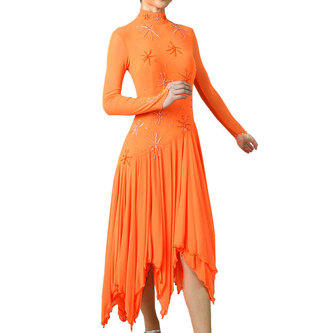 わけあり ダンス衣装 鮮やかオレンジ長袖ダンスドレス 舞台 ステージ衣装