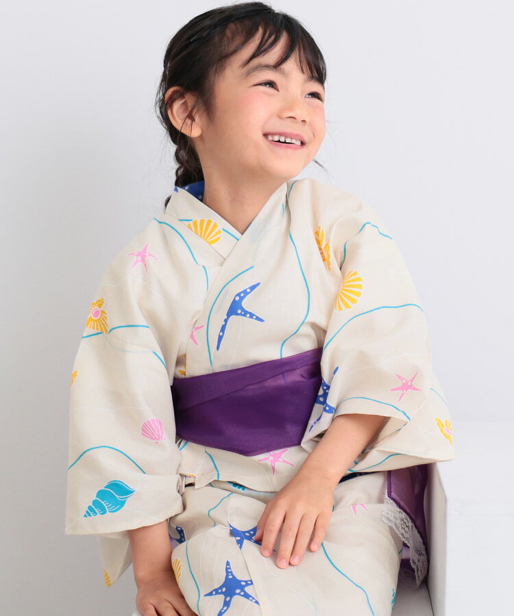 美品】ツモリチサト 浴衣130 兵児帯 下駄21cm セット 紫陽花柄 美品