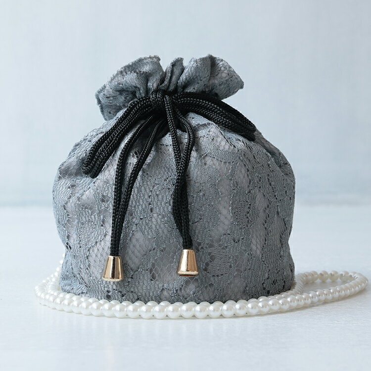 刺繍付きグレー和装用バッグ Square cord embroidered bag | Kosuna model