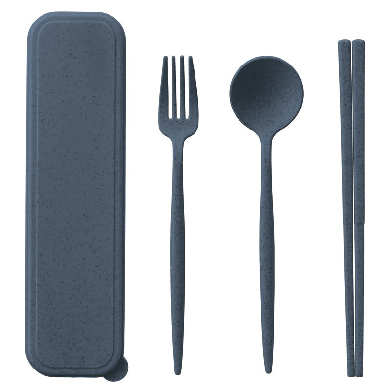1個から注文可 カトラリーセット麦わら入タイプロング（3点） スモークブルー TS-1730-034 ノベルティ..