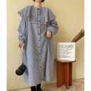 【在庫一掃 800円クーポン付】 ラッフルネックワンピース ONE SIZE チェック シャツワンピース ロングシャツ ロング丈 シャツワンピ レディース ワン...