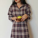 【在庫一掃 800円クーポン付】 シャツワンピース ONE SIZE パープル チェック柄 シャツ風 ロングシャツ ロング丈 シャツワンピ レディース 長袖 き...