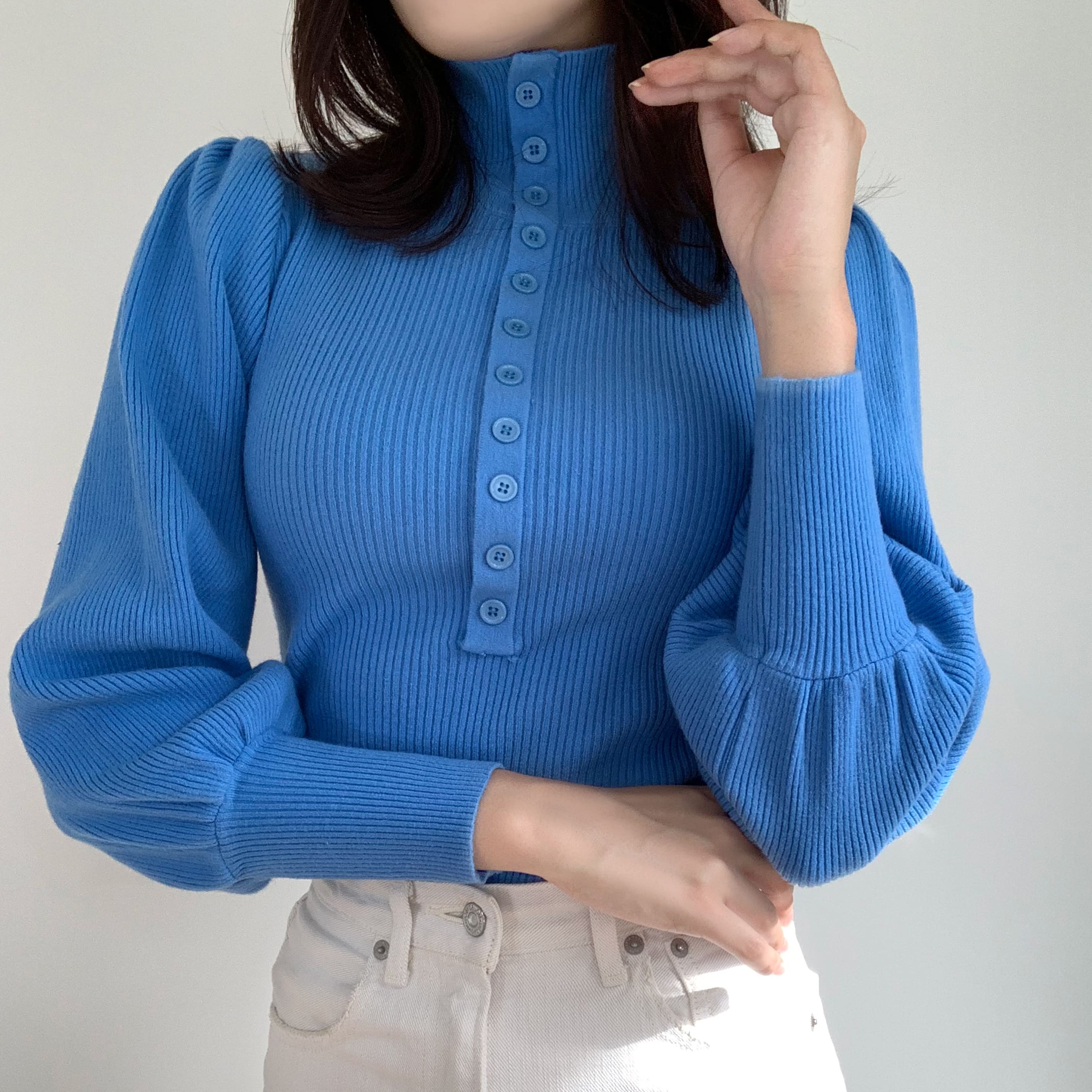 【半額!スーパーsale限定】 ハイネック セーター レディース ONE SIZE 青 無地 スリム ゆったり 長袖 シンプル カジュアル お洒落 フェミニン ...