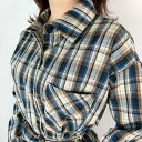 【半額!スーパーsale限定】 チェック シャツワンピース ONE SIZE 青 緑 チェック柄 長袖 羽織り 膝丈 2way レディース きれい かわいい 大...