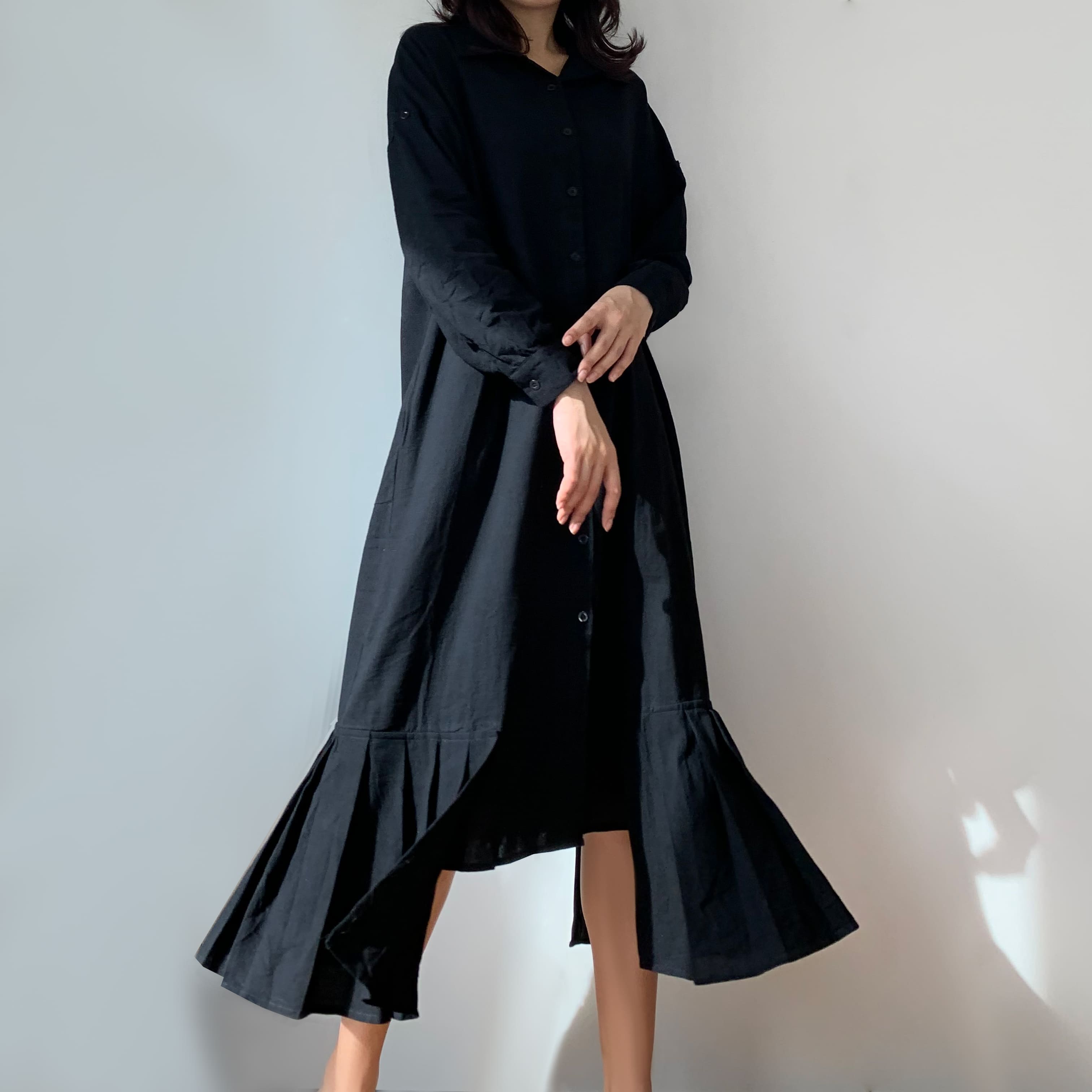 【半額!スーパーsale限定】 シャツワンピース ロングワンピース ONE SIZE 白 黒 青 長袖 シンプル レディース きれい かわいい 大人 おしゃれ ...