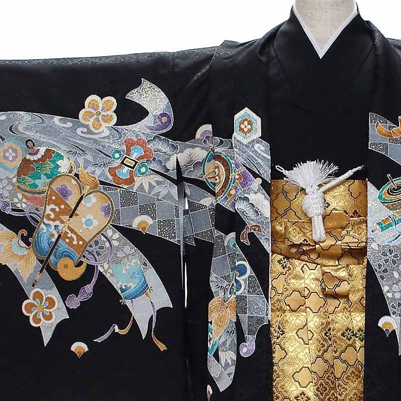 【レンタル】 七五三 男の子 羽織袴 12点セット 袴レンタル フルセット sbw5139 【往復送料無料】 五歳 男児 袴 110cm 七五三着物 黒 兜 袴 5歳 ジュニア レンタル着物 七五三 753 前撮り