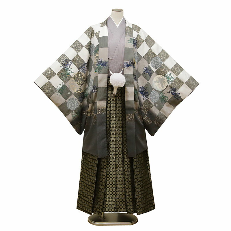 【レンタル】 成人式 紋付袴 9点セット【対応身長:175cm~180cm】羽織袴レンタル フルセット men101-s (mb088-hb075)【往復送料無料】 二十歳 羽織袴 レンタル 成人式 袴 白 グレー 市松 龍 羽織袴 20歳 メンズ レンタル着物 成人式 謝恩会