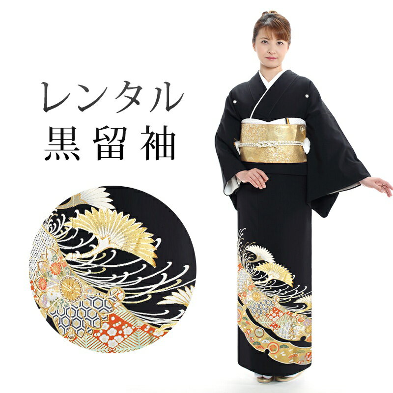 【レンタル】 黒留袖 18点セット 留袖レンタル フルセット t5-71 【往復送料無料】 50代 60代 黒留袖 Mサイズ レンタル 黒留袖 正絹 ベージュ 鶴 古典 黒留袖 レディース レンタル着物 結婚式 披露宴 観劇 参列