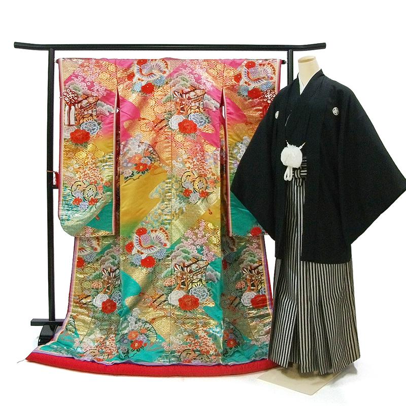 【クーポン配布中】【レンタル】 色打掛・紋付袴 18点セット 打掛レンタル フルセ...