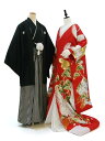 【レンタル】 色打掛・紋付袴 18点セット 打掛レンタル フルセット iu034 【往復送料無料】 打掛 レンタル 結婚式 打掛 赤 松 鶴 打掛 紋 丸に違い...