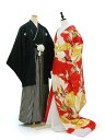 【レンタル】 色打掛・紋付袴 18点セット 打掛レンタル フルセット iu036 【往復送料無料】 打掛 レンタル 結婚式 打掛 赤 松 鶴 打掛 紋 丸に違い...