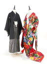 【レンタル】 色打掛・紋付袴 18点セット 打掛レンタル フルセット iu048 【往復送料無料】 打掛 レンタル 結婚式 打掛 赤 花柄 蝶 打掛 紋 丸に違い鷹の羽 レンタル着物 結婚式 披露宴