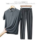 【送料無料】半袖 ポロシャツ ショートパンツ 上下セット スポーツウェア メンズ ドライメッシュ セットアップ クロップドパンツ ジムウェア ジョギング 体型カバー 部屋着