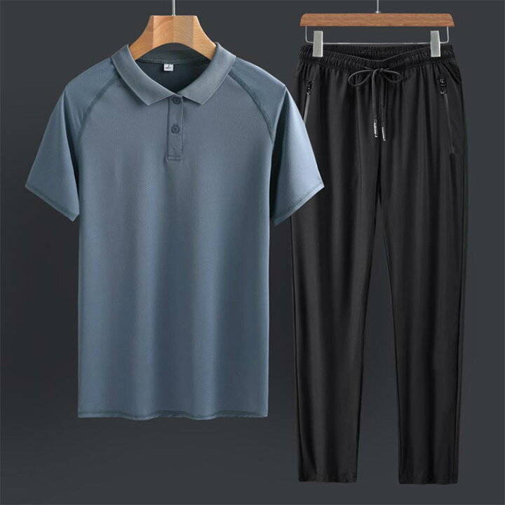 【送料無料】半袖 ポロシャツ ショートパンツ 上下セット スポーツウェア メンズ ドライメッシュ セットアップ クロップドパンツ ジムウェア ジョギング 体型カバー 部屋着