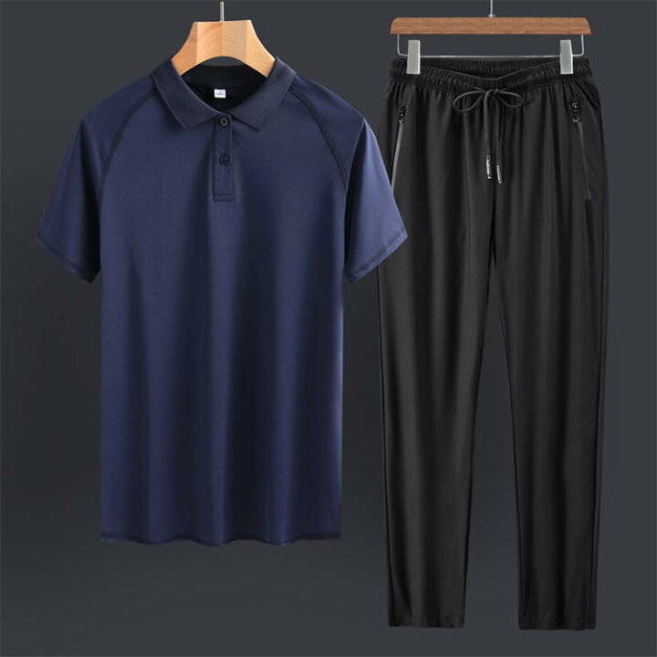 【送料無料】半袖 ポロシャツ ショートパンツ 上下セット スポーツウェア メンズ ドライメッシュ セットアップ クロップドパンツ ジムウェア ジョギング 体型カバー 部屋着