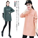 チュニックワンピース レディース 裏起毛 ロングワンピース タートルネック 長袖 ロングtシャツ ロングシャツ チュニック クルーネック ハイネック ひざ丈 長...