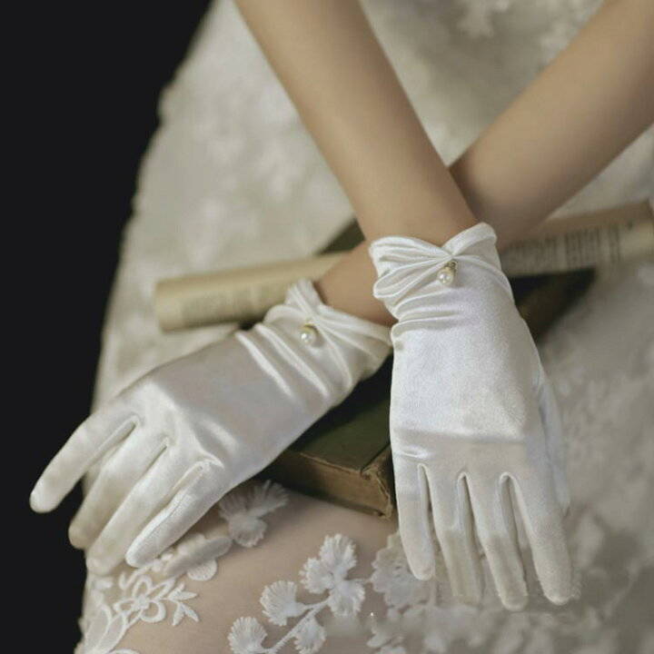 ウェディンググローブ ショート ウェディング グローブ ビジュー シルク オーガンジーグローブ レディース 女性用 パール ギャザー アクセサリー ウェディングドレス 結婚式 花嫁 手袋 送料無料