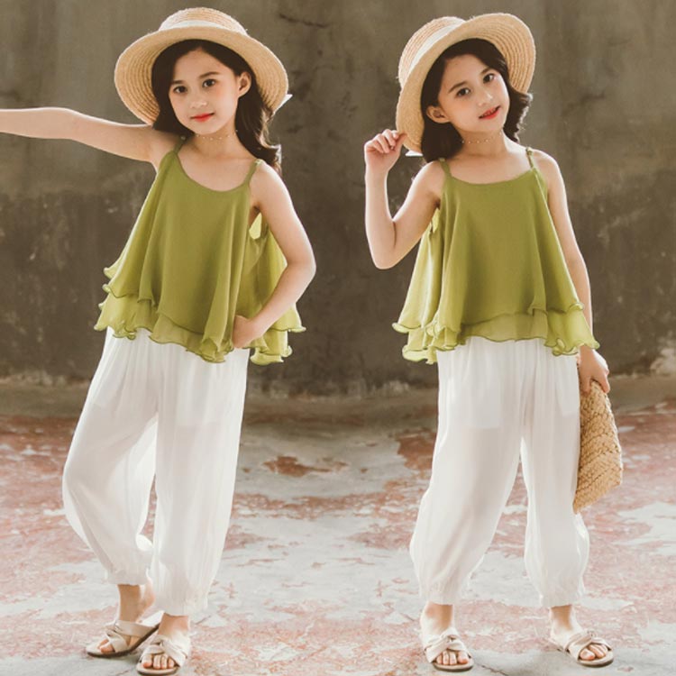 送料無料セットアップ 子供服 上下セット キャミソール ロングパンツ 2点セット フ...