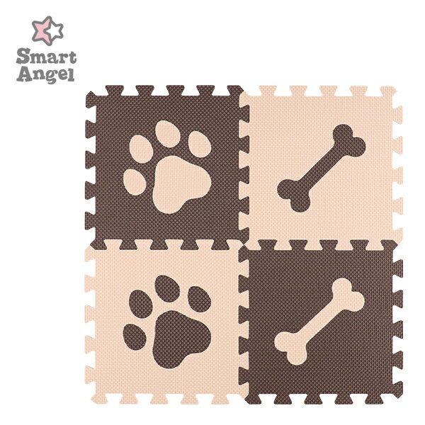 SmartAngel）抗菌くみあわせマット8枚入り（ブラウン＆ベージュ：DOG PAW）[ジョイントマット プレイマット ベビー こども フロアマット SA]