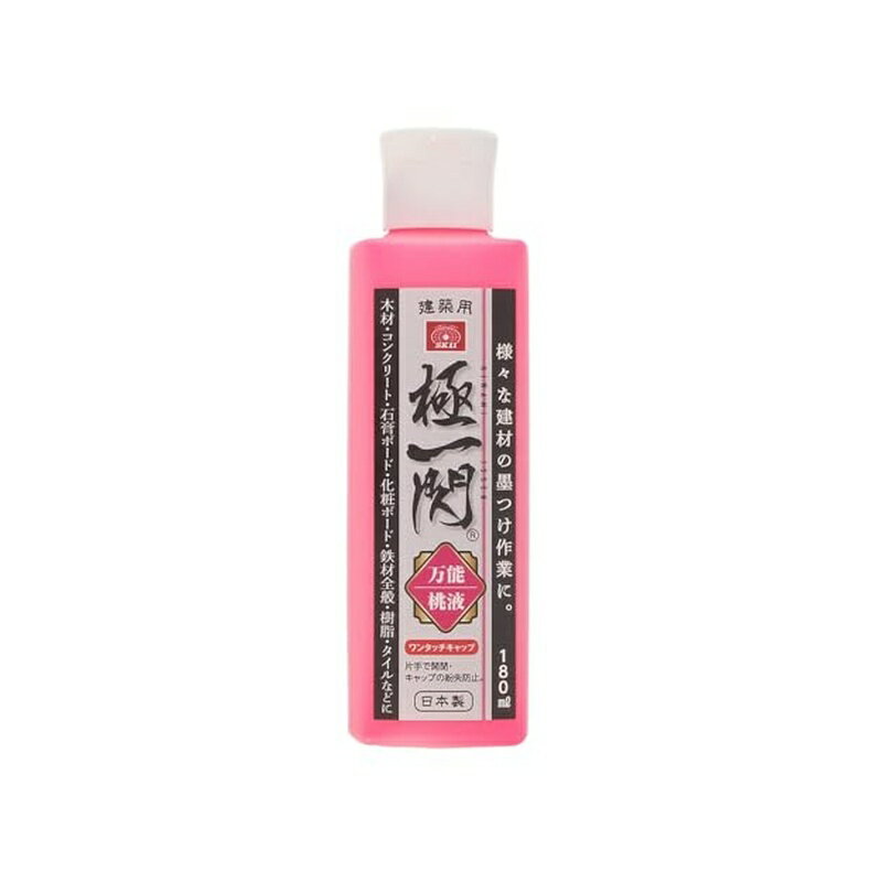 【用途】木材・コンクリート・石膏ボード・化粧ボード・鉄材全般・樹脂・タイルなど様々な建材の墨つけ作業に ◆建築現場での墨つぼに入れ、墨つけ作業に使用 ◆液を弾くような素材(鉄材・塗装されたコンパネ・樹脂など)にも使える万能タイプ ◆植物系のススを原料にしており、キメ細かく高浸透で発色が良くにじみにくい ◆金属面や塗装面など液が染み込まない素材では、布などで拭いて消すことができる ◆水性で速乾タイプ、中身が固まる心配なし ◆ワンタッチキャップで片手でも開閉楽々、キャップの紛失防止にも ◆持ちやすいスリム型容器、大容量の180ml 商品写真は、 お使いのモニター設定、お部屋の照明等により実際の商品と色味が異なる場合がございます。