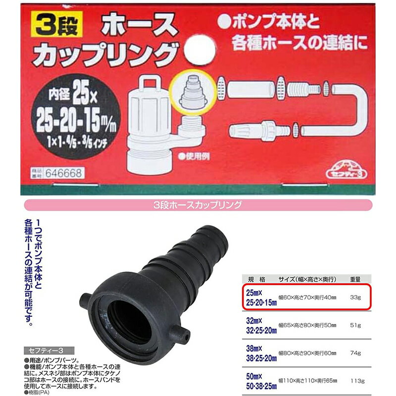 セフティー3 3段 ホース カップリング 25mm×25mm-20mm-15mm 連結
