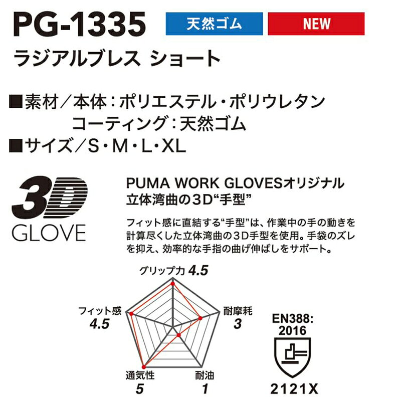 スーパーメガホームセンター ejoyのPUMA ラジアルブレス ショート ブルー M 作業用手袋 PG-1335-BL-M メール便対応（1個まで） 4518406513353｜アングル3