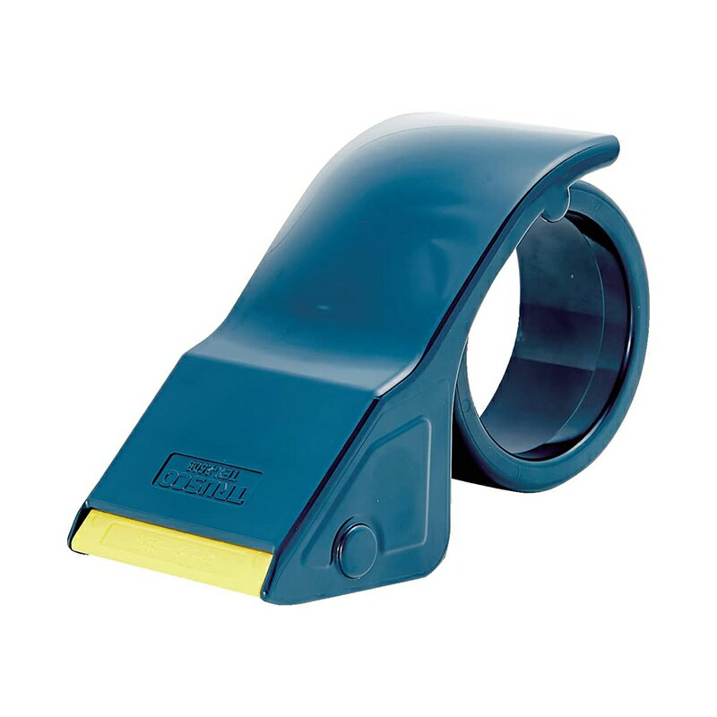 本体はアーチ状になっているので手の平にフィットします。 刃部は伸縮安全カバー付で、テープをカットする力が加わることでカバーが本体側に引っ込んでカットできる構造です。 3インチ(76mm)紙管用 伸縮安全カバー付 適用テープ：OPPテープ 本体寸法(幅×奥行×高さ)：66×154×86mm 最大テープ幅(mm)：50 最大テープ外径(mm)：116 色：ネイビー 材質 本体:ABS樹脂 刃:ステンレス（SUS420） 注意 刃は交換できません。 テープは別売です。 商品写真は、 お使いのモニター設定、お部屋の照明等により実際の商品と色味が異なる場合がございます。