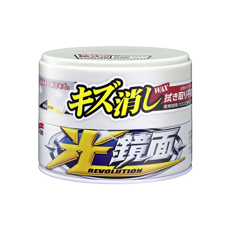 ＜ソフト99 光鏡面WAX ホワイト車用 00418＞ ワックスを付属の専用クロスに取り、ボディに塗り込むだけで作業は完了。 「乾燥」や「拭き取り」といった、面倒な作業は一切必要ありません。 クロスで塗り込むため、細かい部分のキズ消しやワックスがけもしっかり行えます。 新開発の超微粒子パウダーが、ワックスがけと同時に塗装面のキズを一掃！ さらにワックス効果で、新車を思わせるような鏡面・光沢に仕上げます。 商品名 光鏡面WAX ホワイト車用 種類 ホワイト車用 内容 200g 成分・材質 ワックス、シリコーンオイル、樹脂、超微粒子パウダー、石油系溶剤 商品写真は、 お使いのモニター設定、お部屋の照明等により実際の商品と色味が異なる場合がございます。