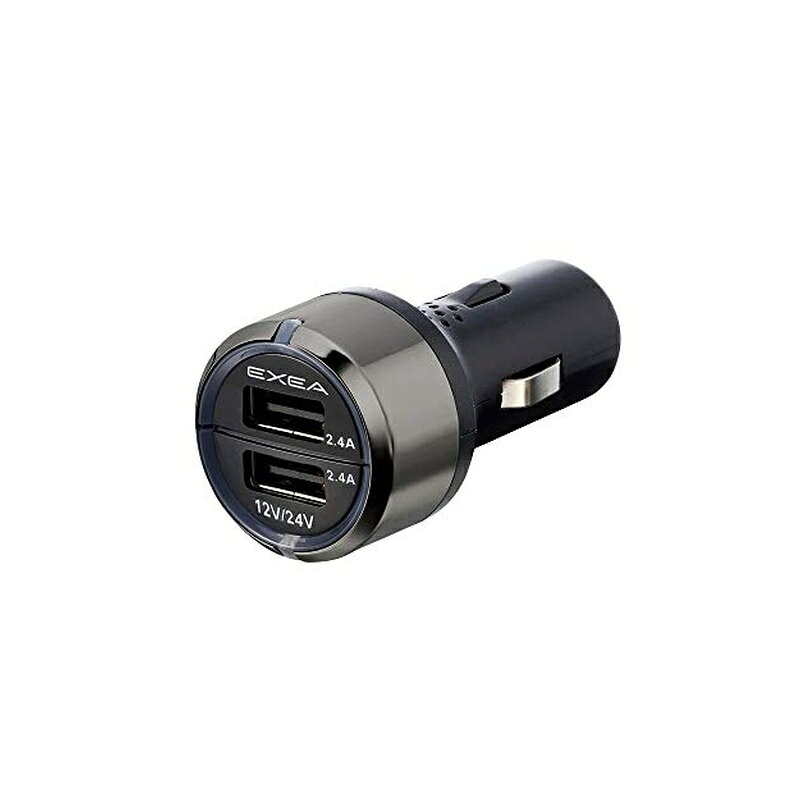 ●12V/24V車対応のUSB充電プラグです。 ●USB機器の充電状態の目安を示す、インジケーターを採用しています。 ※充電中は「赤色」、充電完了時は「青色」にインジケーターが変化します。 ●USBポートは接続した機種を自動で判別し、機種に合った電流で最適充電を行う自動判別機能を採用しています。 ※各ポート毎に独立制御しますので、異なる機種を同時に接続してもそれぞれに最適な充電ができます。 ●USBの表裏を気にせず挿せるリバーシブルUSBポートを採用しています。 ●USB出力は5V/2.4A×2ポートで合計4.8Aです。 ●高級感のあるBLACKメッキを採用しています。 ■製品サイズ：H32×W32×D71 ■定格：電源電圧/DC12,24V 電流/4.8A以下 USB出力/DC5V 2.4A(2ポート合計4.8A) 商品写真は、 お使いのモニター設定、お部屋の照明等により実際の商品と色味が異なる場合がございます。