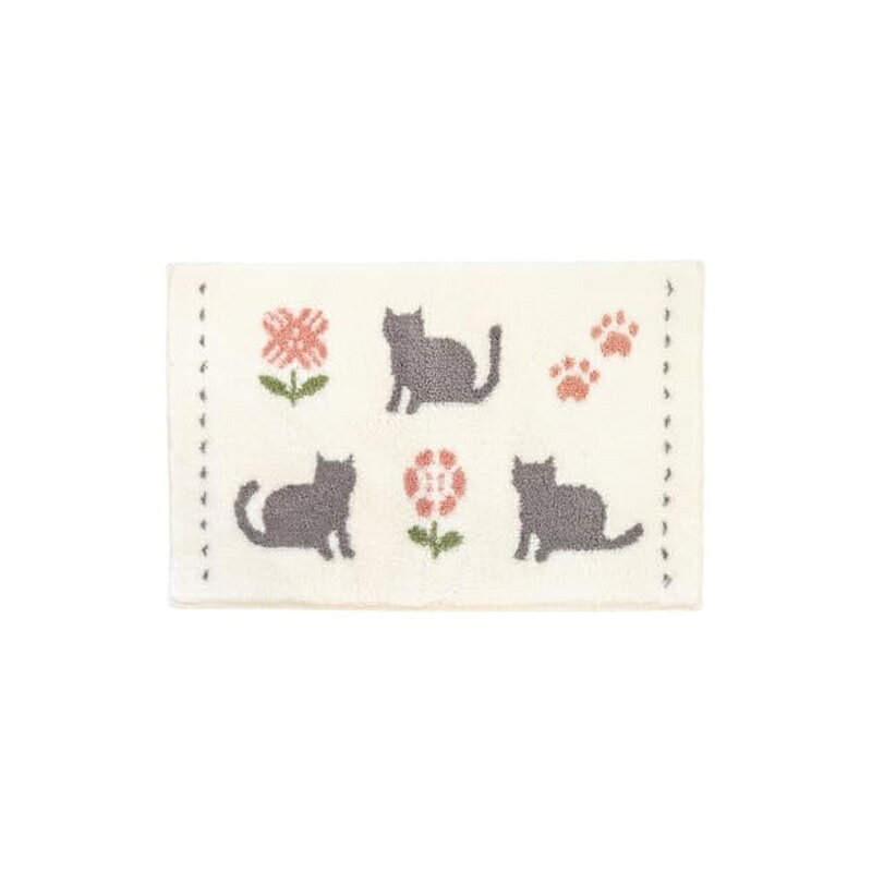 ●お風呂上がりのほっこりあたたかい気持ちに寄り添う、猫と花柄が可愛いバスマット ●濡れても濡れても、すぐ吸って乾くサラサラな乾度良好バスマットは温浴施設などでもご利用いただいている業務用バスマットとしても愛されています ●特殊構造繊維を使用しているので吸水速乾性に優れ、抗菌防臭加工付きでお風呂上がりを快適に迎えることができます ●また、日本製の丁寧に織り込まれたウィルトン織りで100回の洗濯後もその風合いは変わらず、耐久性にも優れています ●マットの高さ(約):15mm ●アクリル100％(特殊吸水素材)抗菌防臭加工 、裏面すべり止め加工 ●製造国:日本製 ●サイズ(約):36X55cm ●カラー：ホワイト 商品写真は、 お使いのモニター設定、お部屋の照明等により実際の商品と色味が異なる場合がございます。