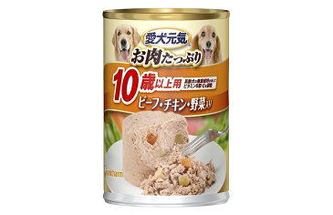 ユニ・チャーム 愛犬元気 缶10歳以上用ビ−フ＆チキン・野菜375g (犬用　フード　ドッグフード）