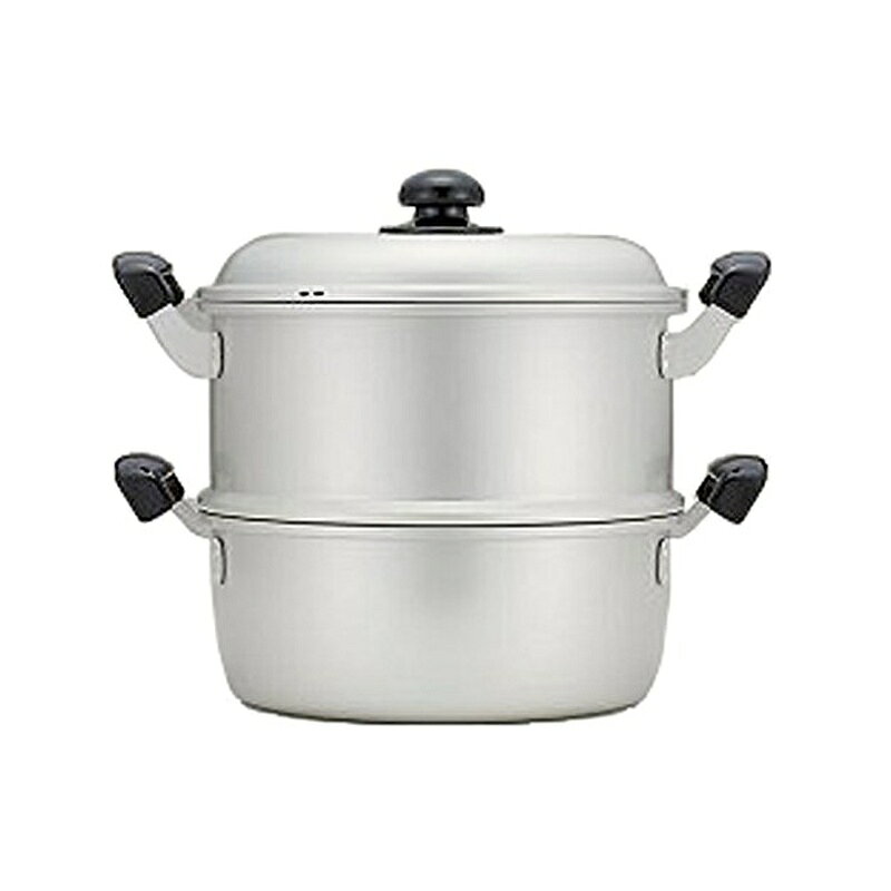 さっぱり、おいしく蒸し料理 品　種：蒸し器セット サイズ：28cm 本　体：アルミニウム合金、兼用鍋の目皿（アルミニウム合金、硫酸アルマイト加工） 内　面：パール発色アルマイト加工 外　面：パール発色アルマイト加工 取っ手：フェノール樹脂 原産国：日本 商品写真は、 お使いのモニター設定、お部屋の照明等により実際の商品と色味が異なる場合がございます。