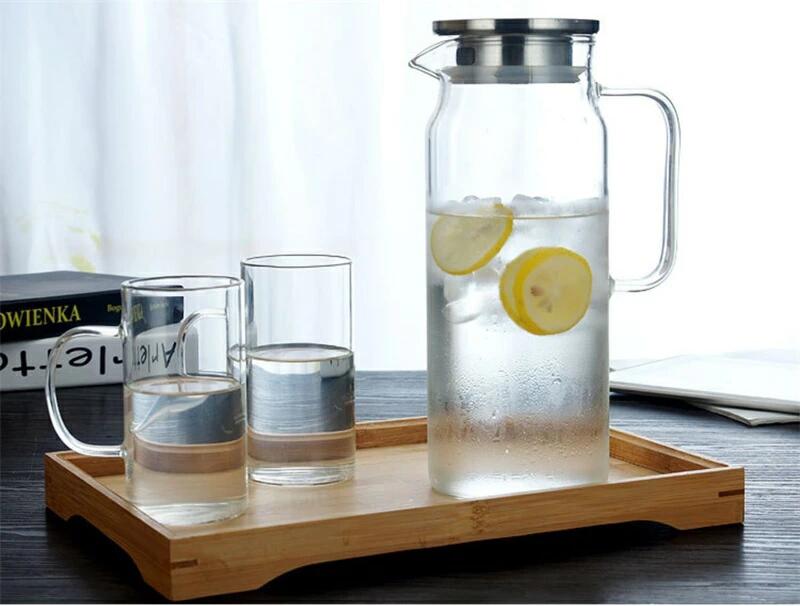 Rakuten - 冷水筒 1.5L ガラスポット 耐熱冷水筒 ガラスピッチャー ケトル 麦茶ポット 透明ティーポット ジャグ ポット 大容量 熱湯消毒可能 耐熱 直火 ステンレス蓋 ステンレス